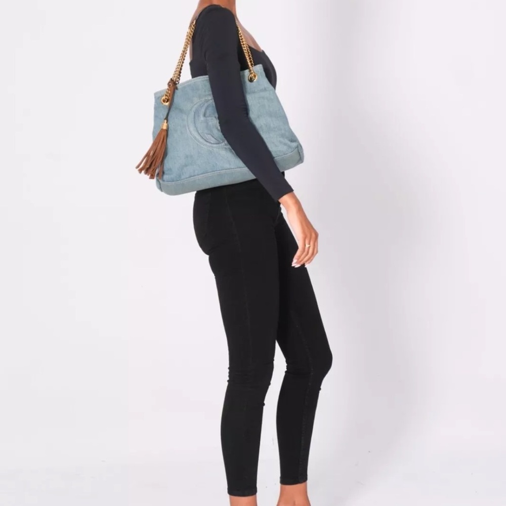 Authentic Gucci Soho Chain GG Denim Shoulder Bag